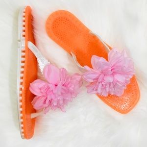 Kate Spade jelly sandals with flower orange & pink